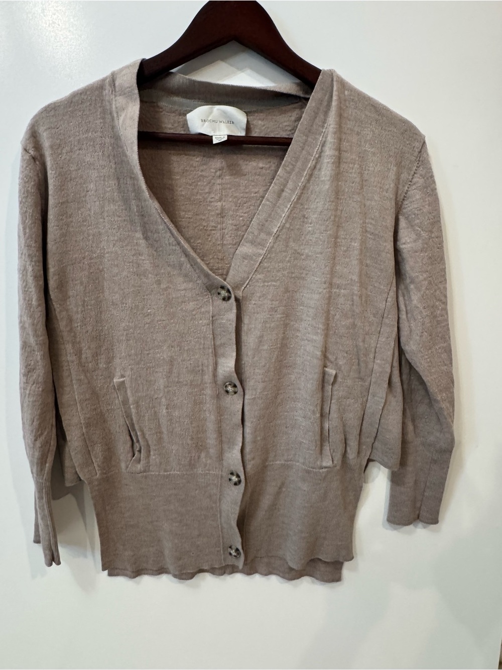 Brochu Walker Layered Cardigan Medium Merino‎ Wool Tan elegant quiet luxury